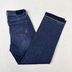 Hint of Blu Women Straight Leg Jeans Rinse Blue Raw Hem HB1114B Size 28 Midrise